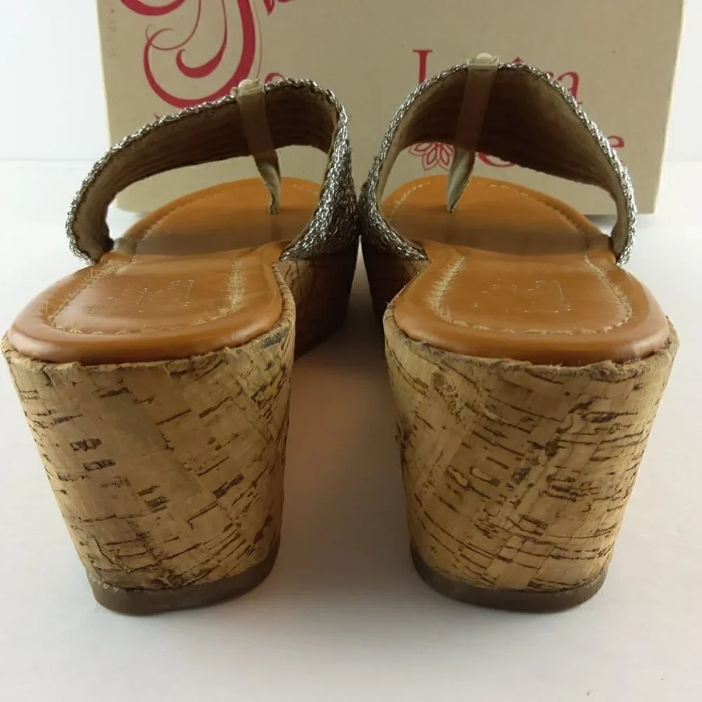 Jessica Cline Debut silver cork wedge heel slides